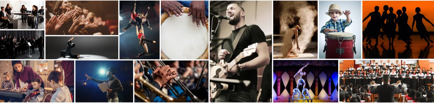 Photos coller les unes sur les autres permettant de représenter tous les types de pratiques culturels (structures pratiquantes, établissements d’enseignement artistique, réseaux culturels) 